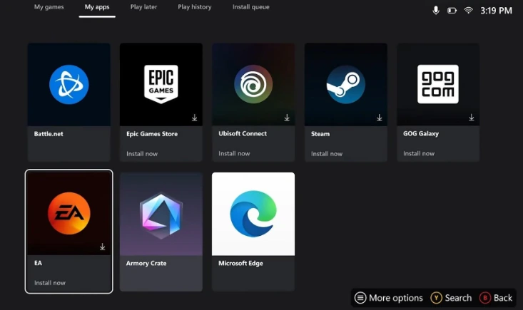 ROG Ally X shows Windows desktop with Xbox and Steam apps
